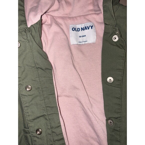Baby Girls Old Navy Green Military Jacket 18-24 Months Army Green Snap Hoodie - Picture 3 of 4